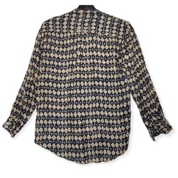 CEZAR Silk Blouse Mandarin Collar Long Sleeve Pockets Women's Size M - Picture 2 of 5